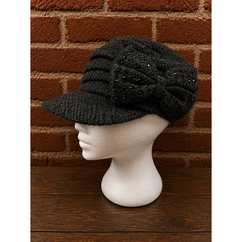 Y2K Wool Blend Newsboy Cap Bow Cadet Military 2000s Fall Preppy Chic Hat